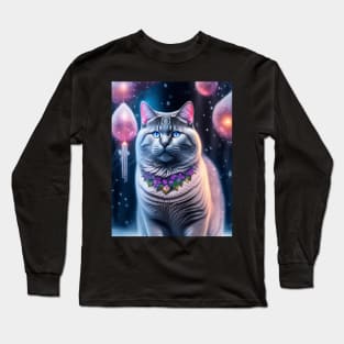 British Shorthair Cat Glows in a Winter Wonderland Long Sleeve T-Shirt